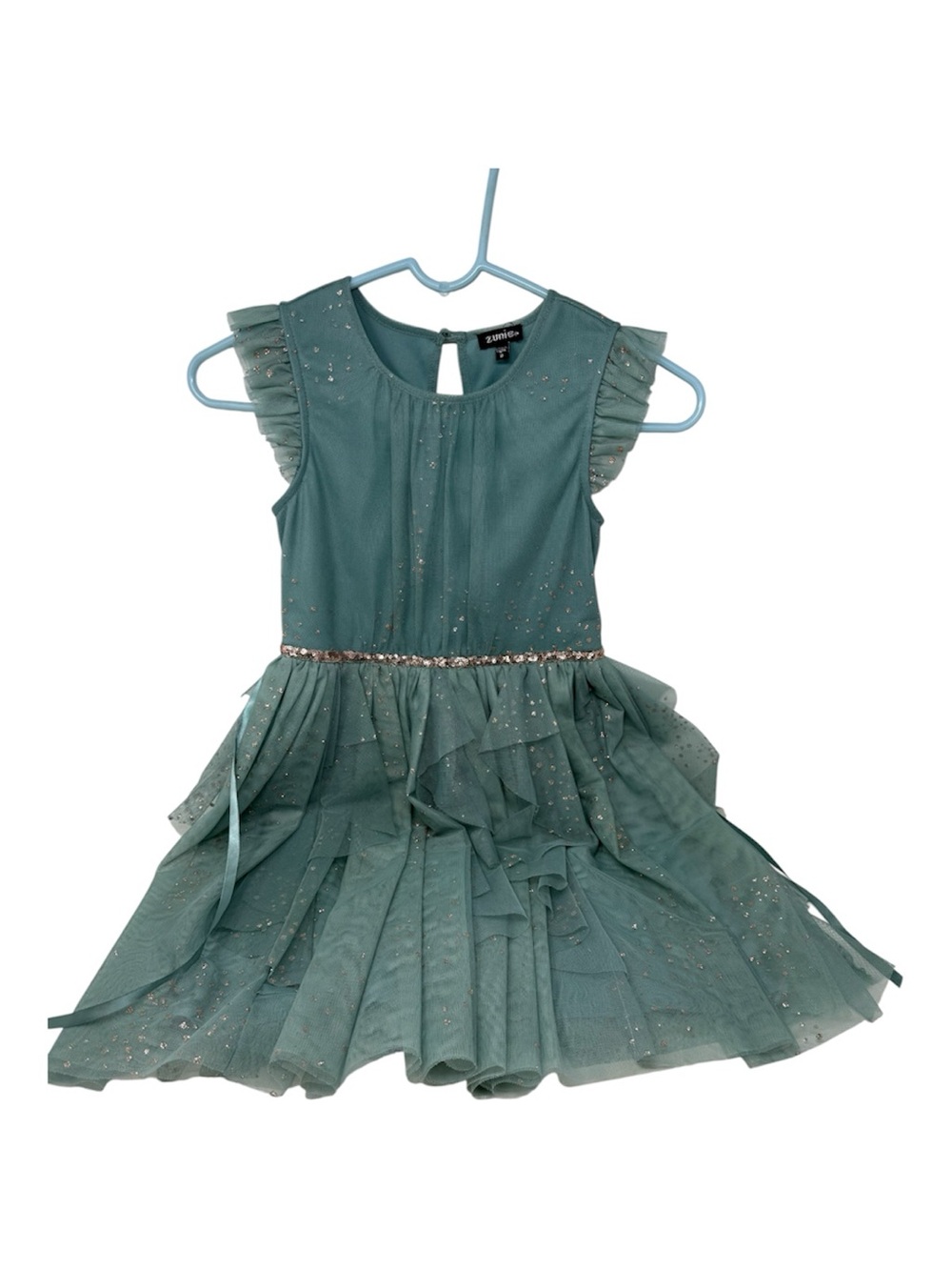 Zunie Teal Green Sparkle Ruffled Tulle Party Dress